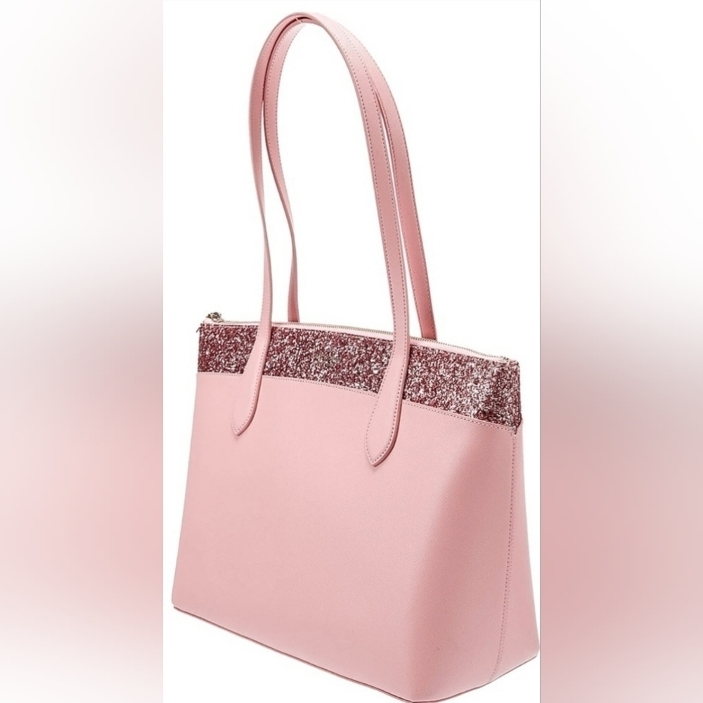 Train Day Feb 16th KS NWT Women's Greta Glitter Designer Tote Bag Purse Pink - Picture 3 of 9